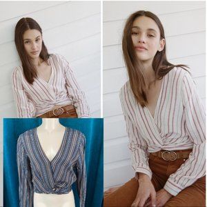 Cotton On Harry Twist Front Gracie Stripe Crop Top in Total Eclipse